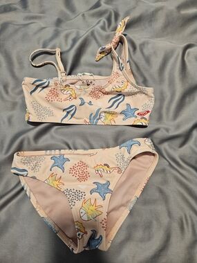 Roxy Girls Light Pink Sea Life Bikini Set with Blue and Yellow Accents